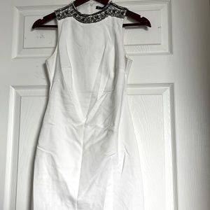 Zara white fitted dress with embellished neckline